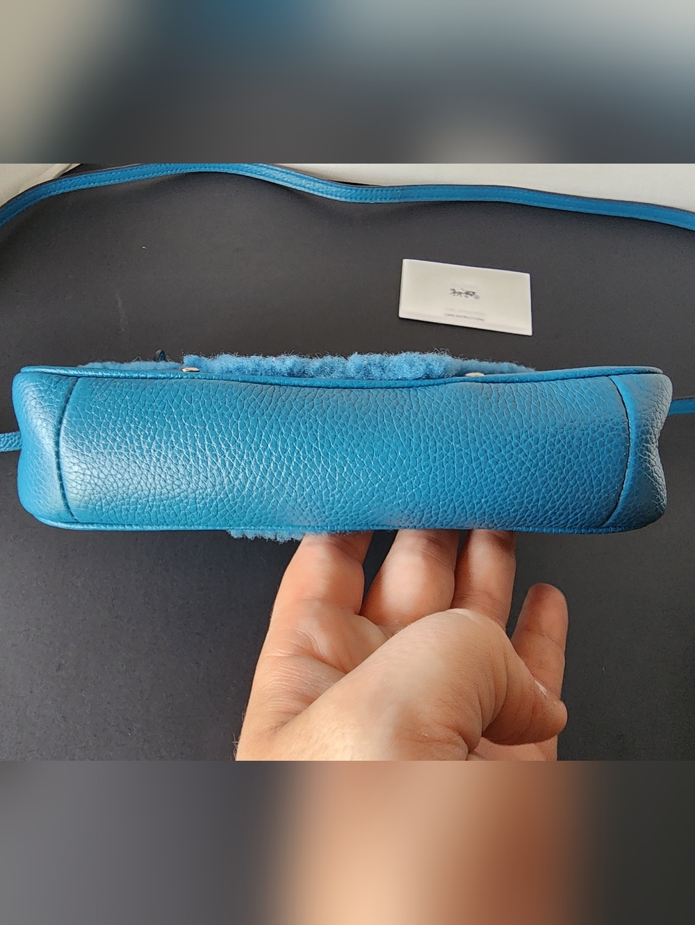 Coach Rhyder Faux Shearling & Leather Pouchette, Blue, Like New, 2015 - Picture 8 of 9